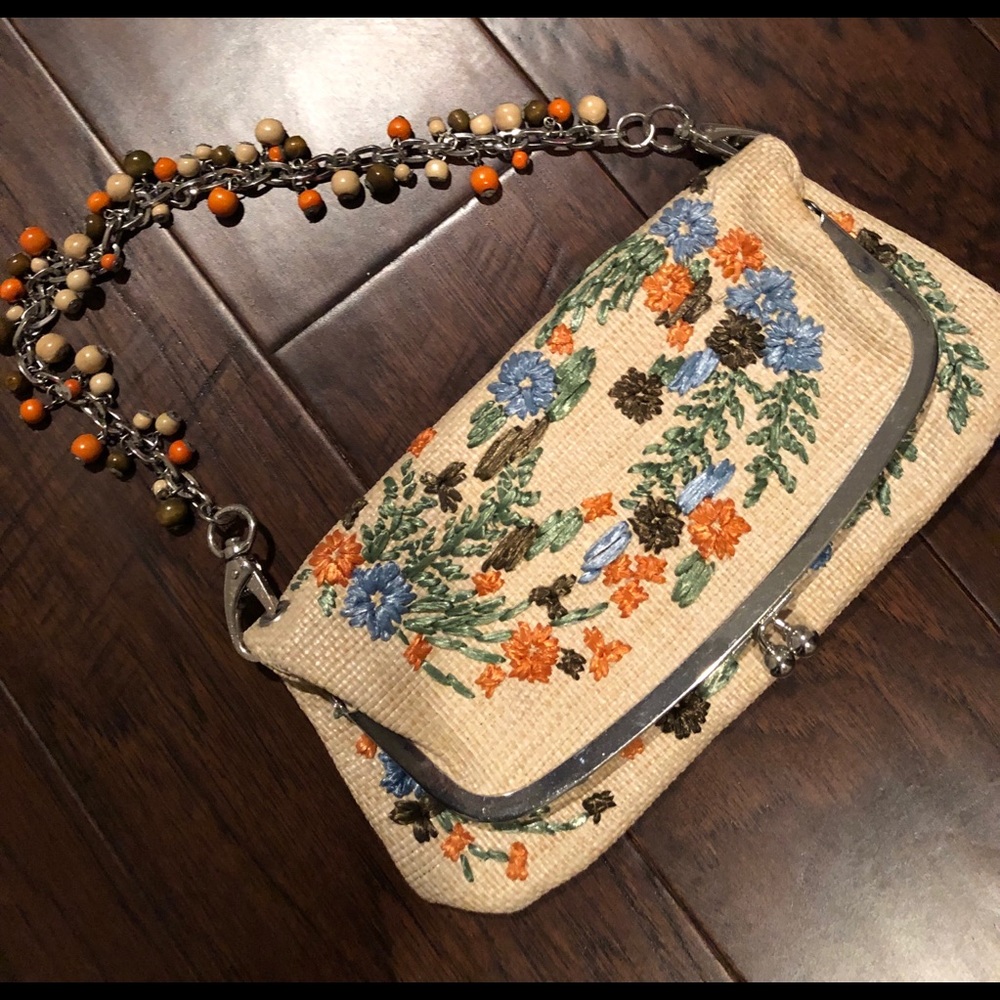 Rafe Summer straw/bead/floral purse